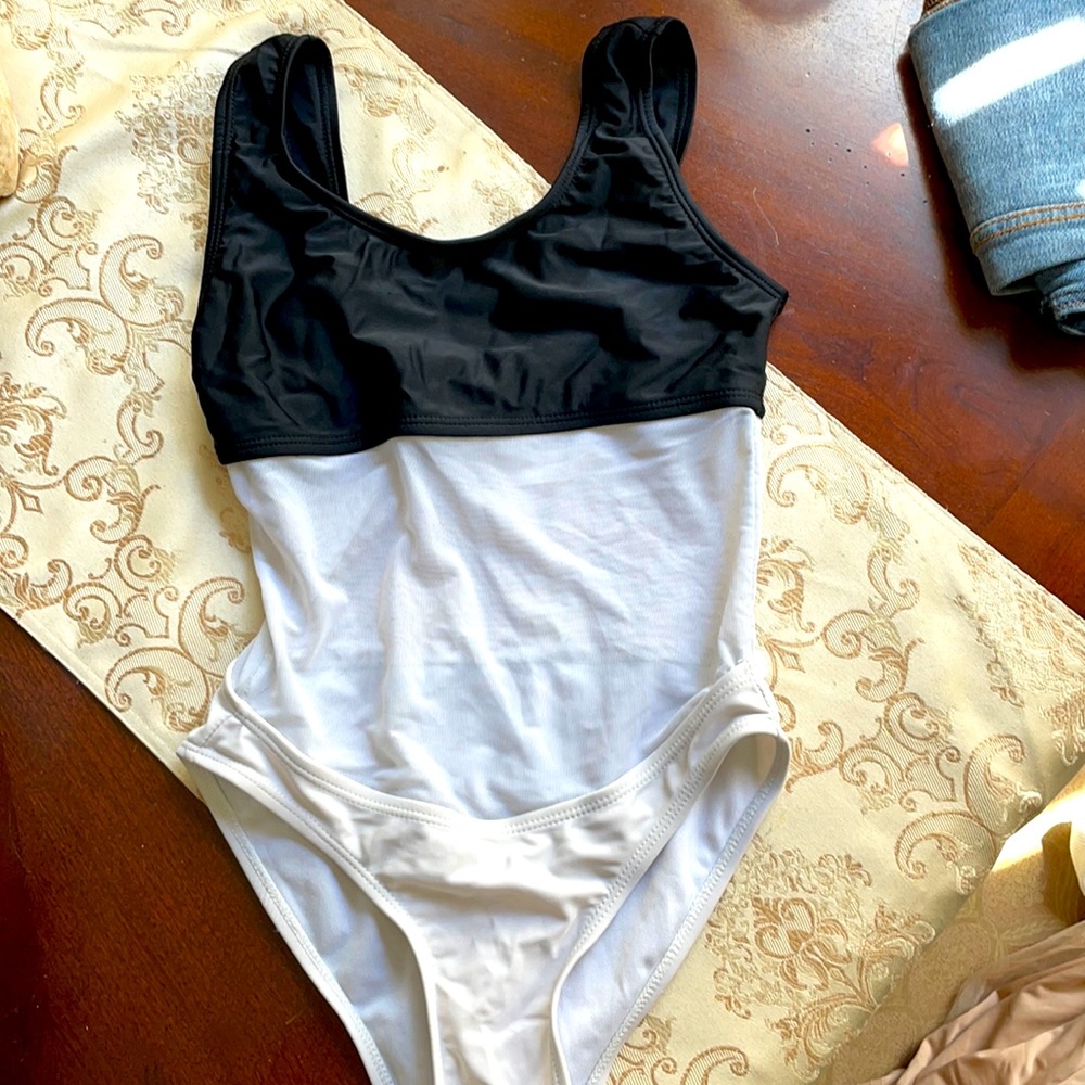 Black and white mesh one piece
